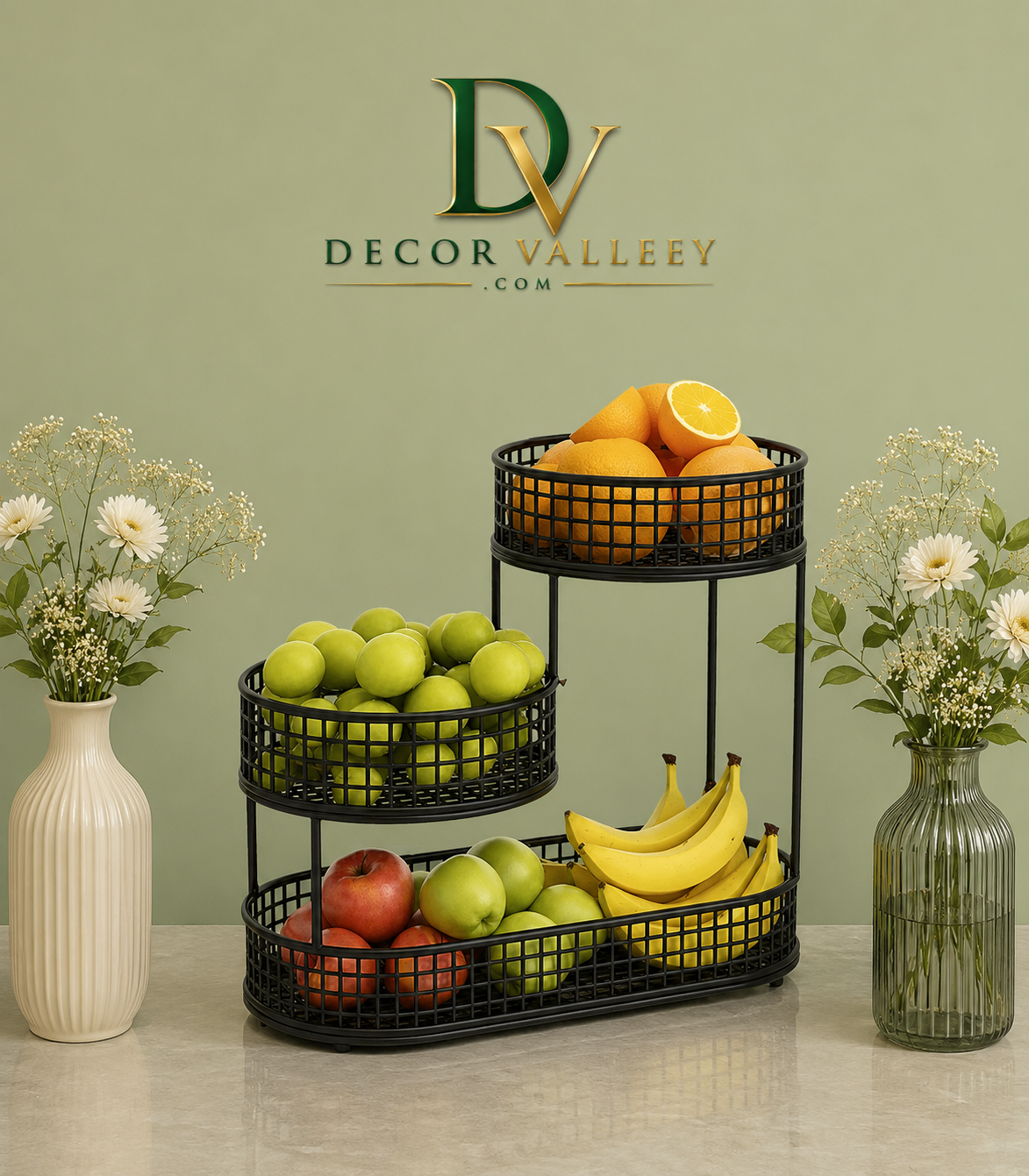 3 Tier Metal Fruit Basket Stand – Modern Kitchen Counter Organize