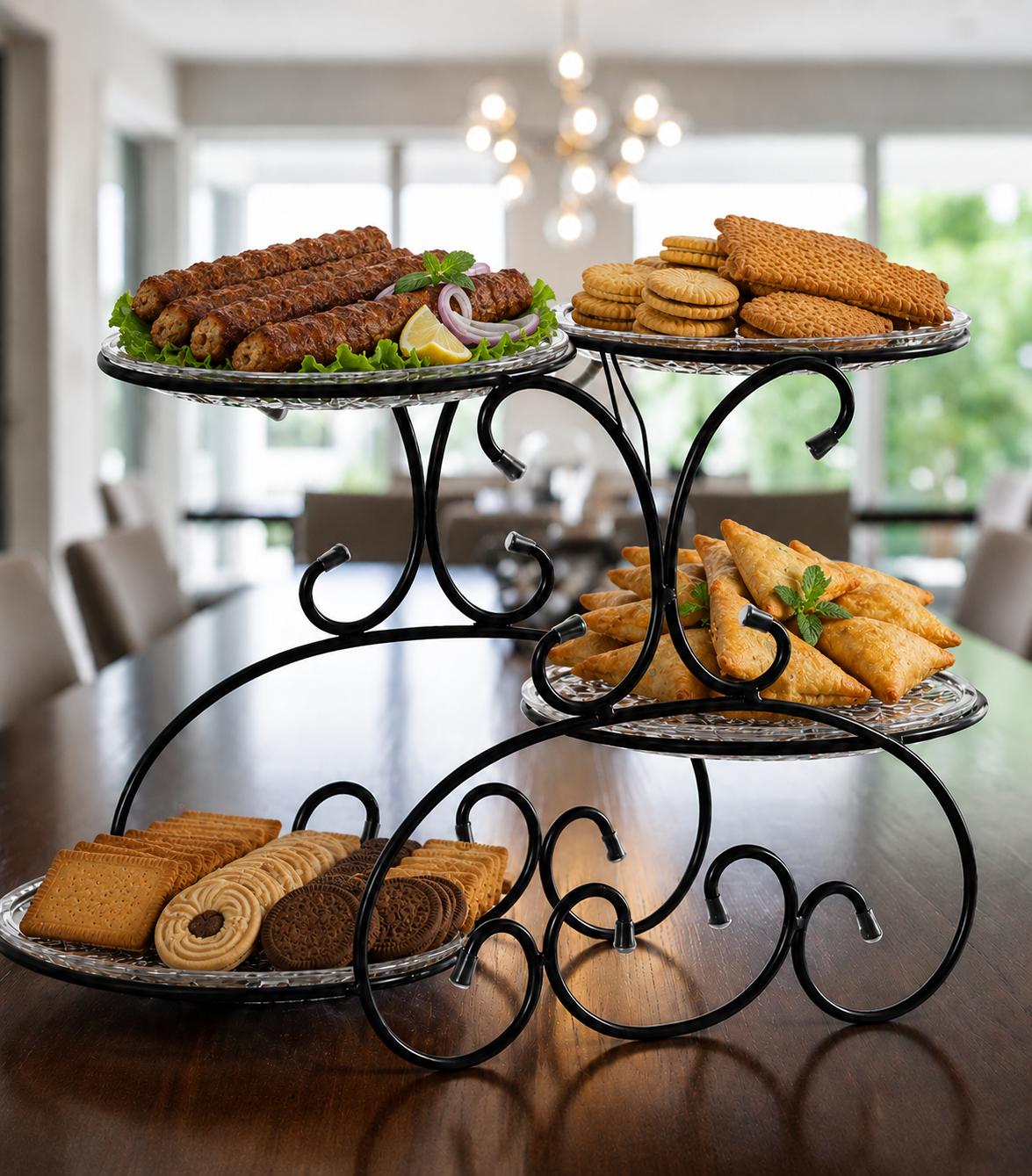 4-Tier Decorative Metal Serving Stand with Mirror plates