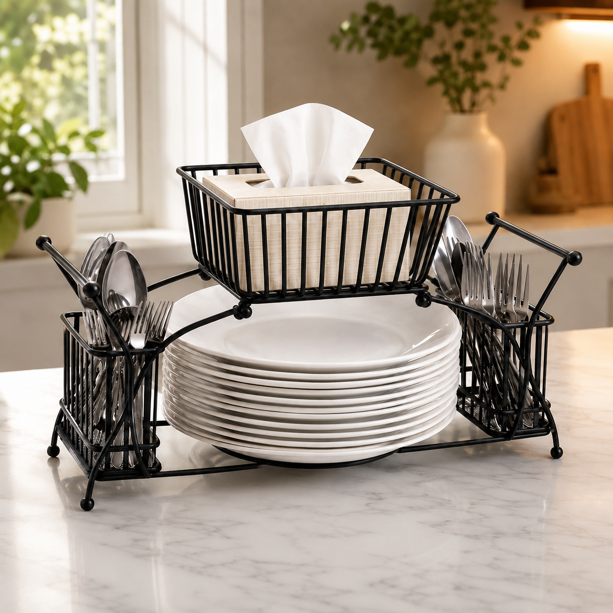 Metal Dish Drying Rack with Cutlery Holder & Bowl Basket