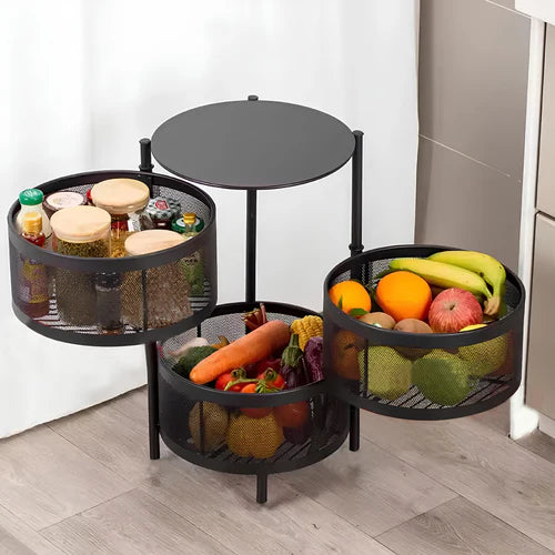 Rotating Metal Fruit & Vegetable Storage Rack with Wheels