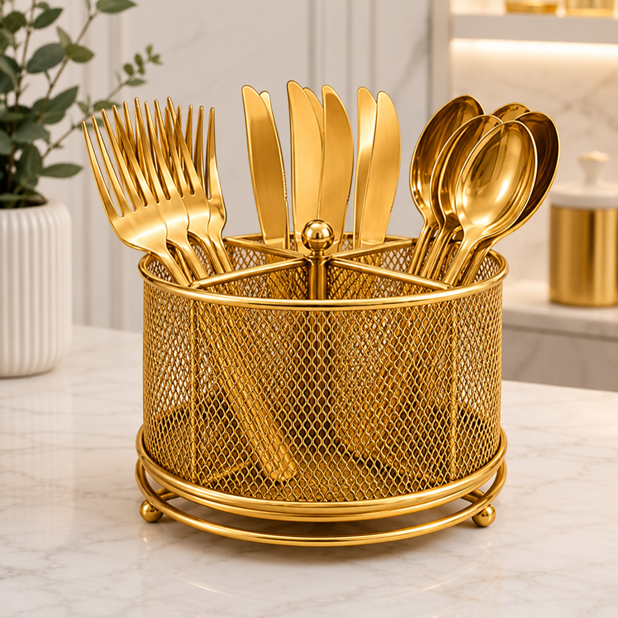 Cutlery Holder Stand – Metal Mesh Spoon Fork Organizer