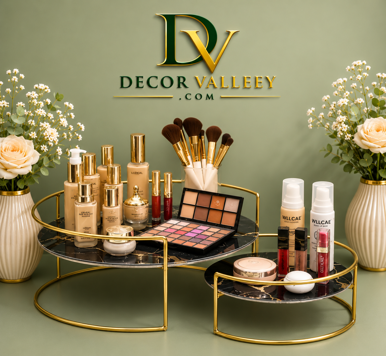 Golden Cosmetic Display Stand