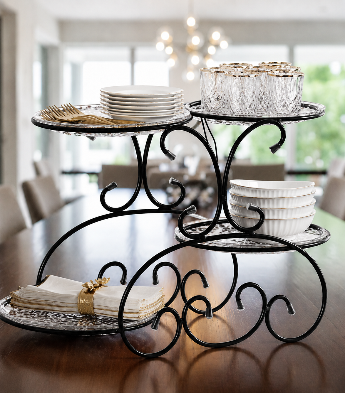 4-Tier Decorative Metal Serving Stand with Mirror plates