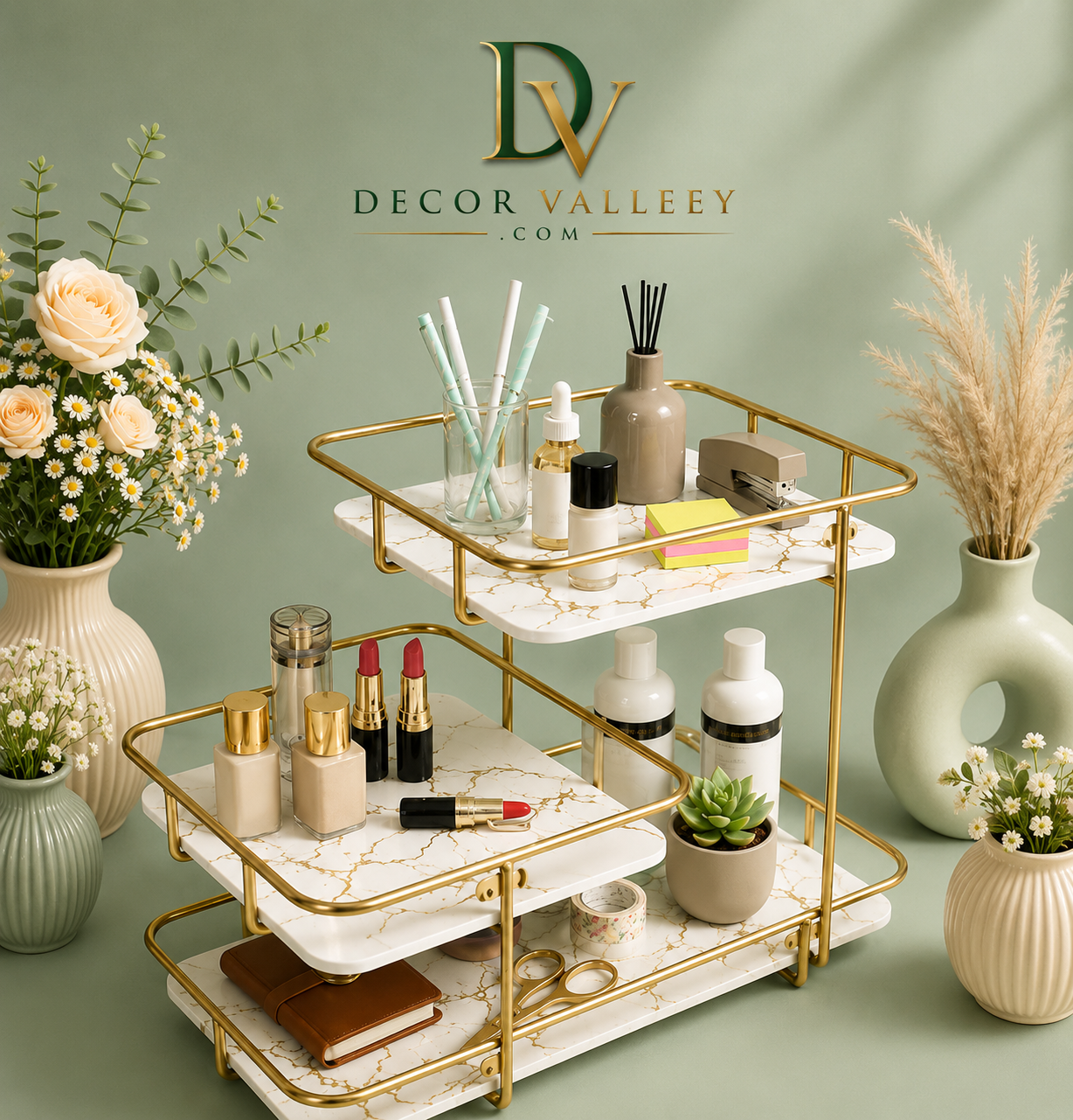 Makeup & Vanity Organizer Rack – Golden Frame
