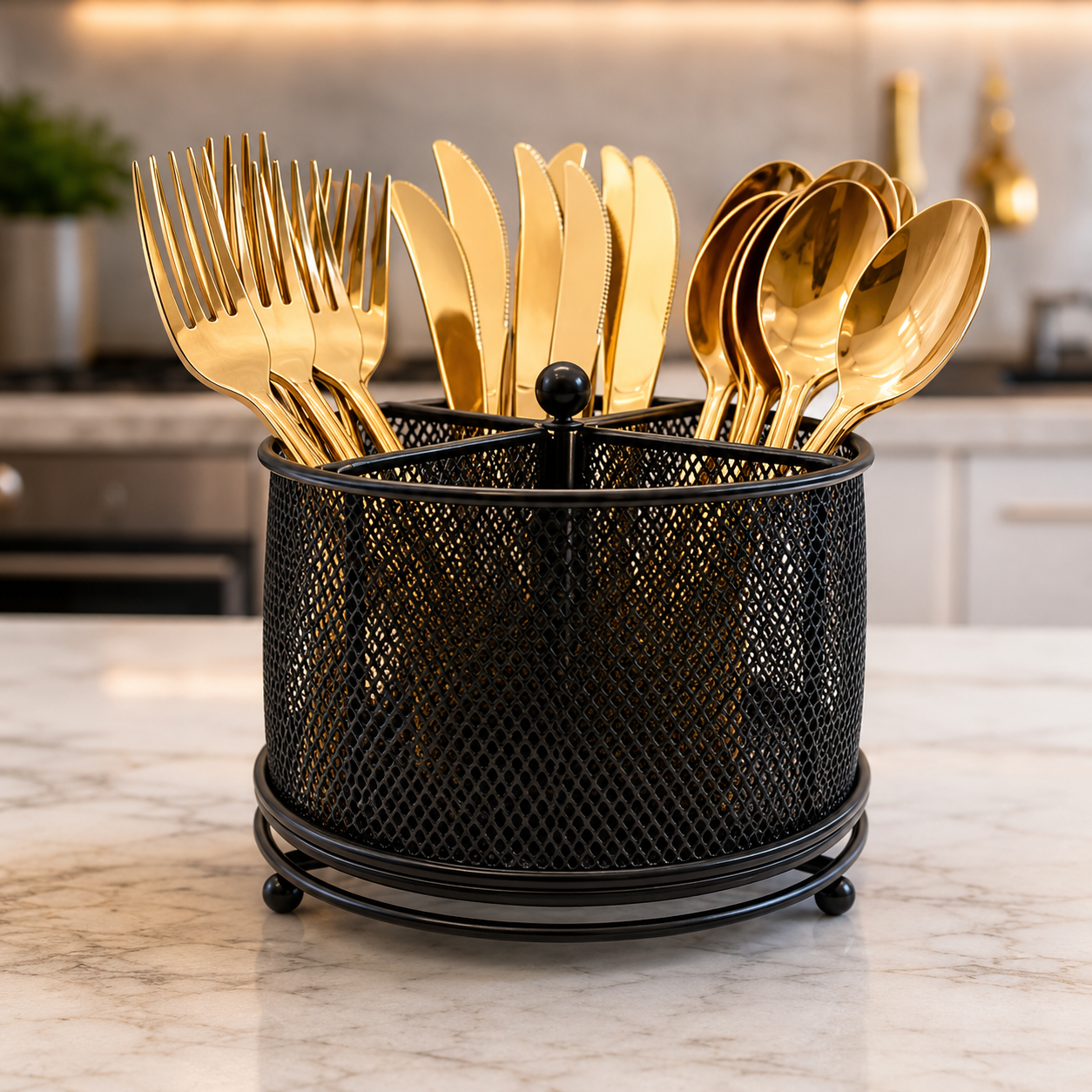 Cutlery Holder Stand – Metal Mesh Spoon Fork Organizer