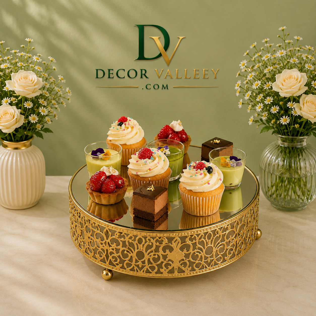 uxury Gold Mirror Cake & Dessert Stand – Decorative Serving Tray