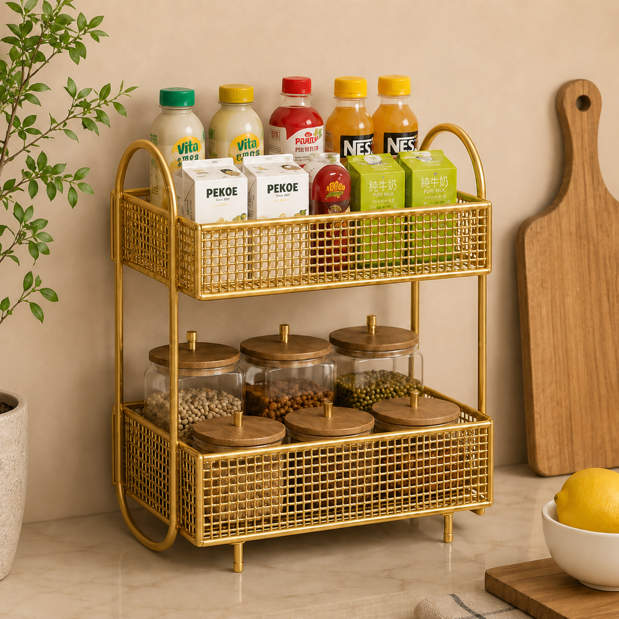 Golden 2-Tier Makeup & Skincare Organizer Rack