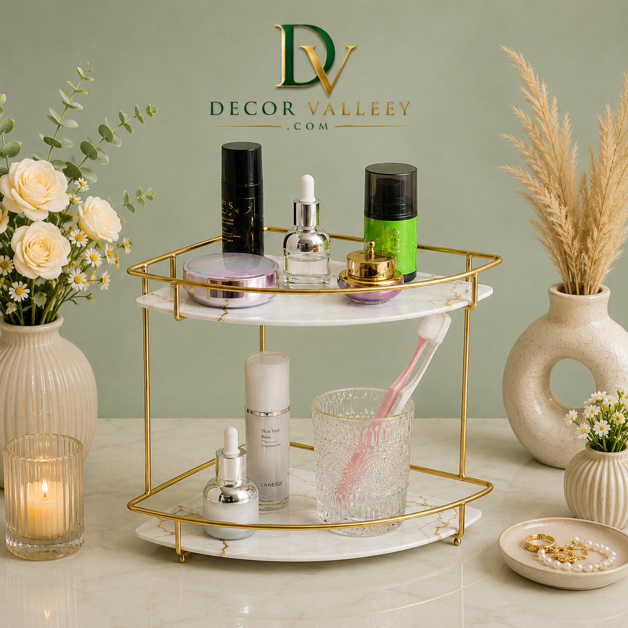 Luxury 2-Tier Corner Makeup Organizer Rack