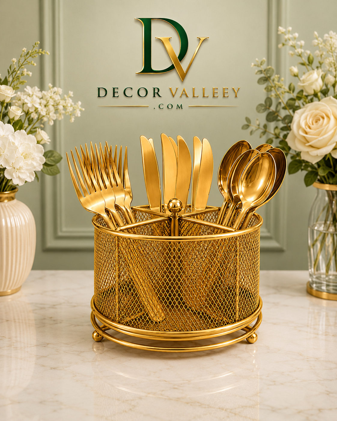 Cutlery Holder Stand – Metal Mesh Spoon Fork Organizer