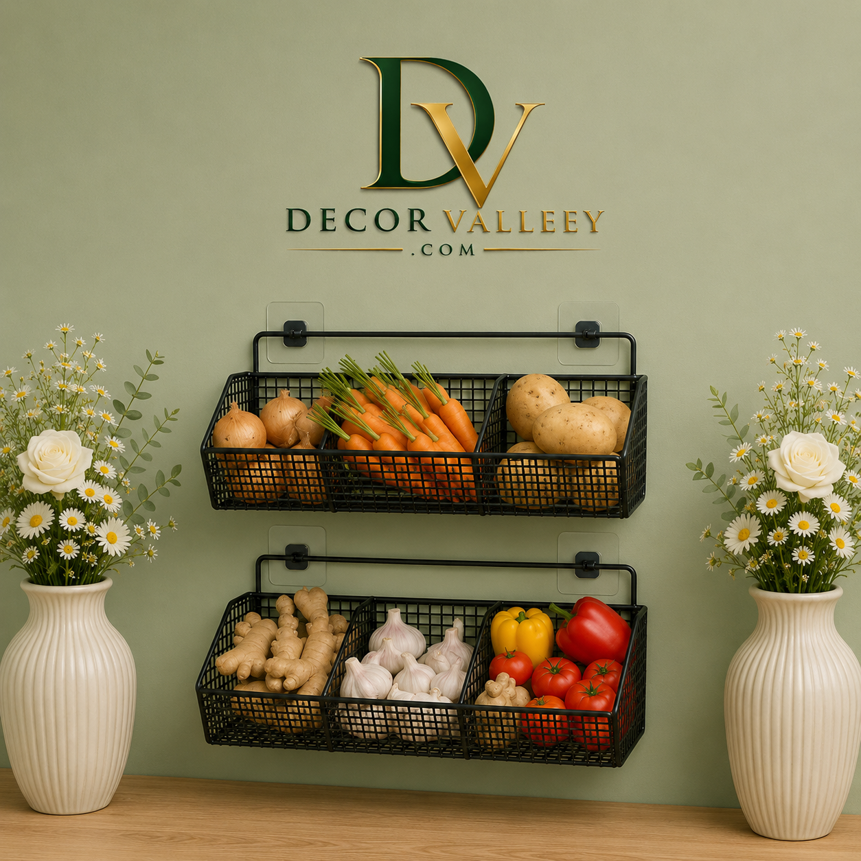 Wall Mounted Metal Vegetable & Kitchen Storage Basket