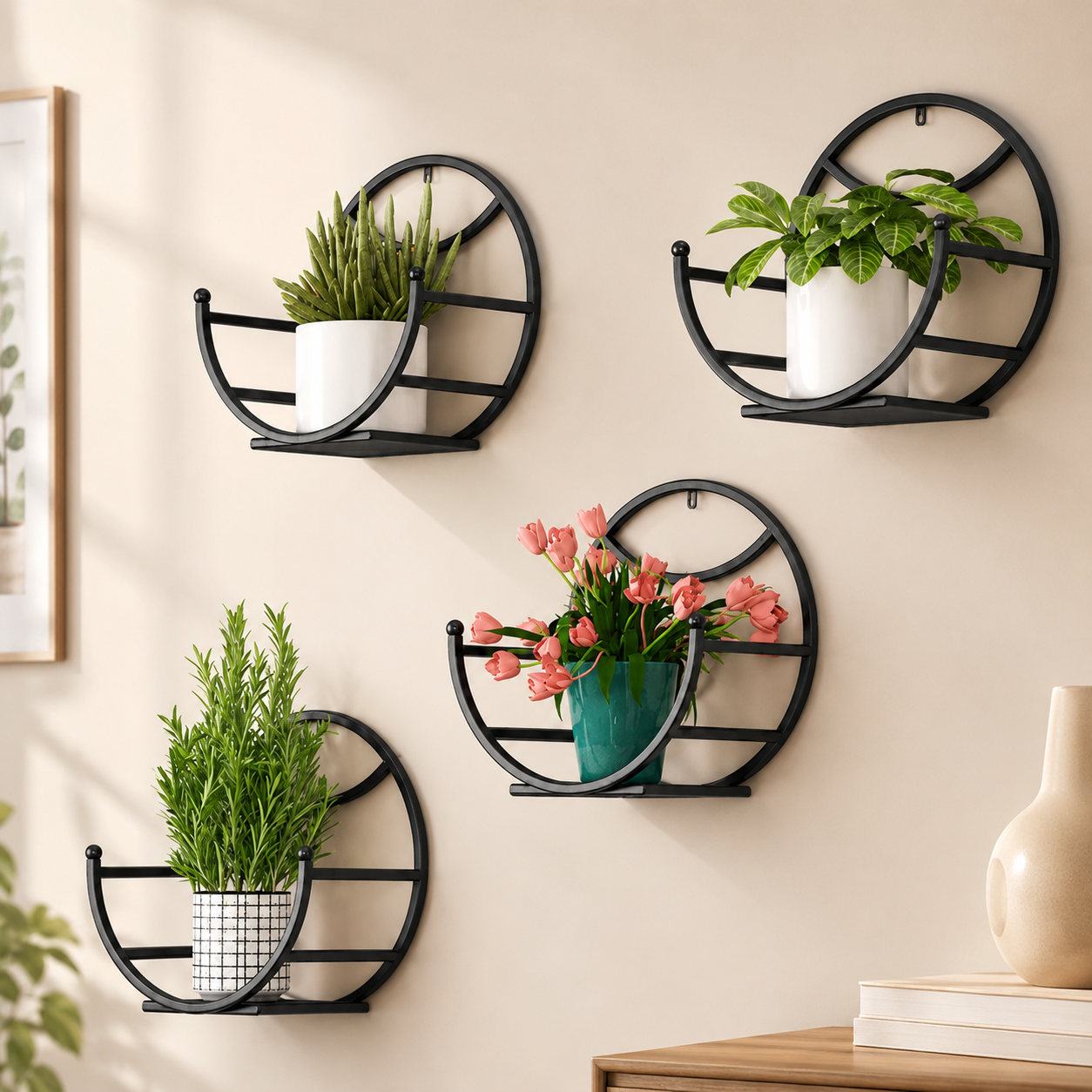 Golden Round Wall Mounted Plant Shelf / Decorative Wall Rack