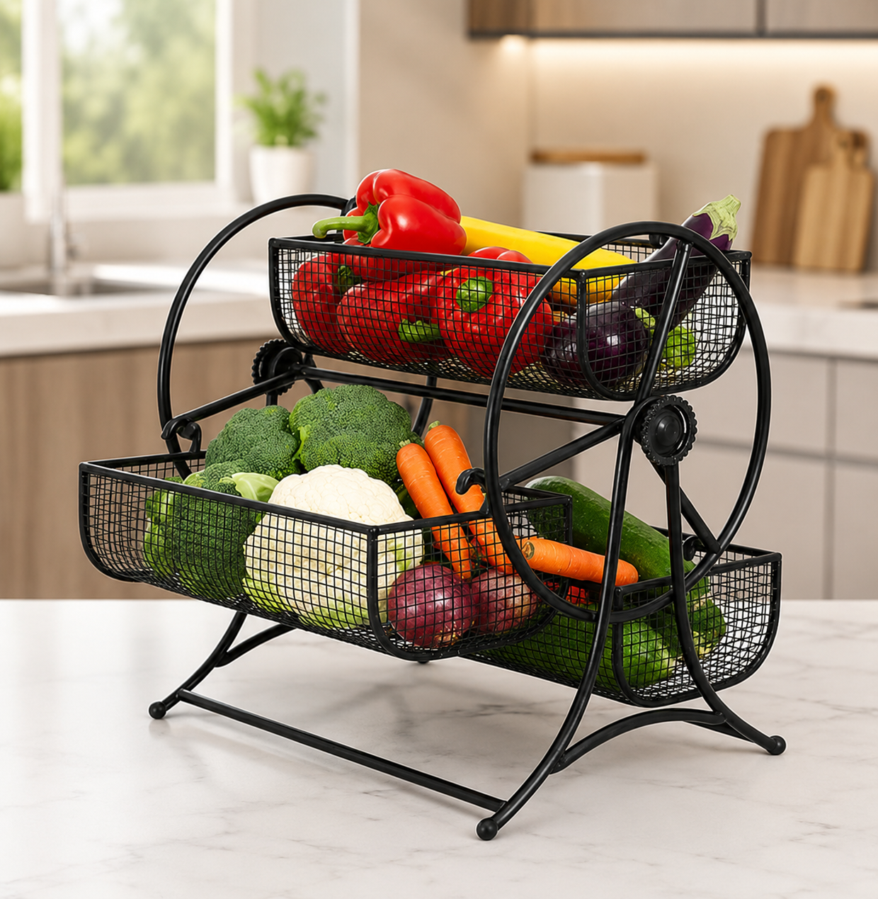 Wheel-Design Metal Fruit & Vegetable Basket
