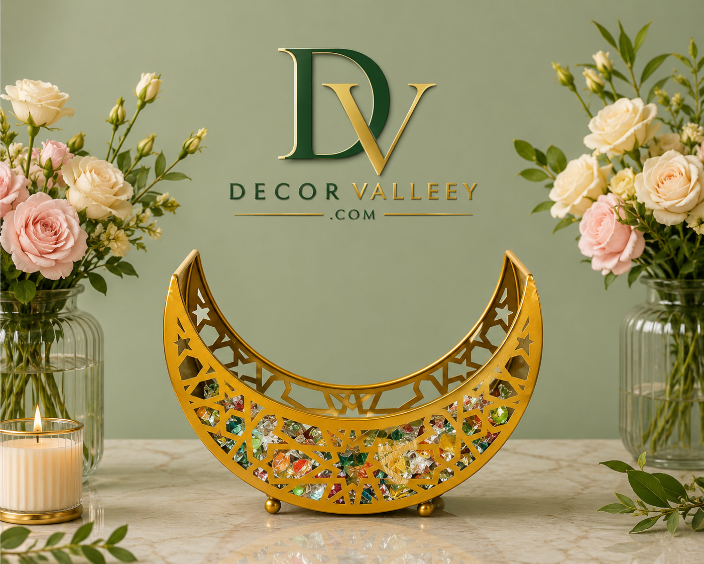 Luxury Golden Crescent Crystal Bowl Decor