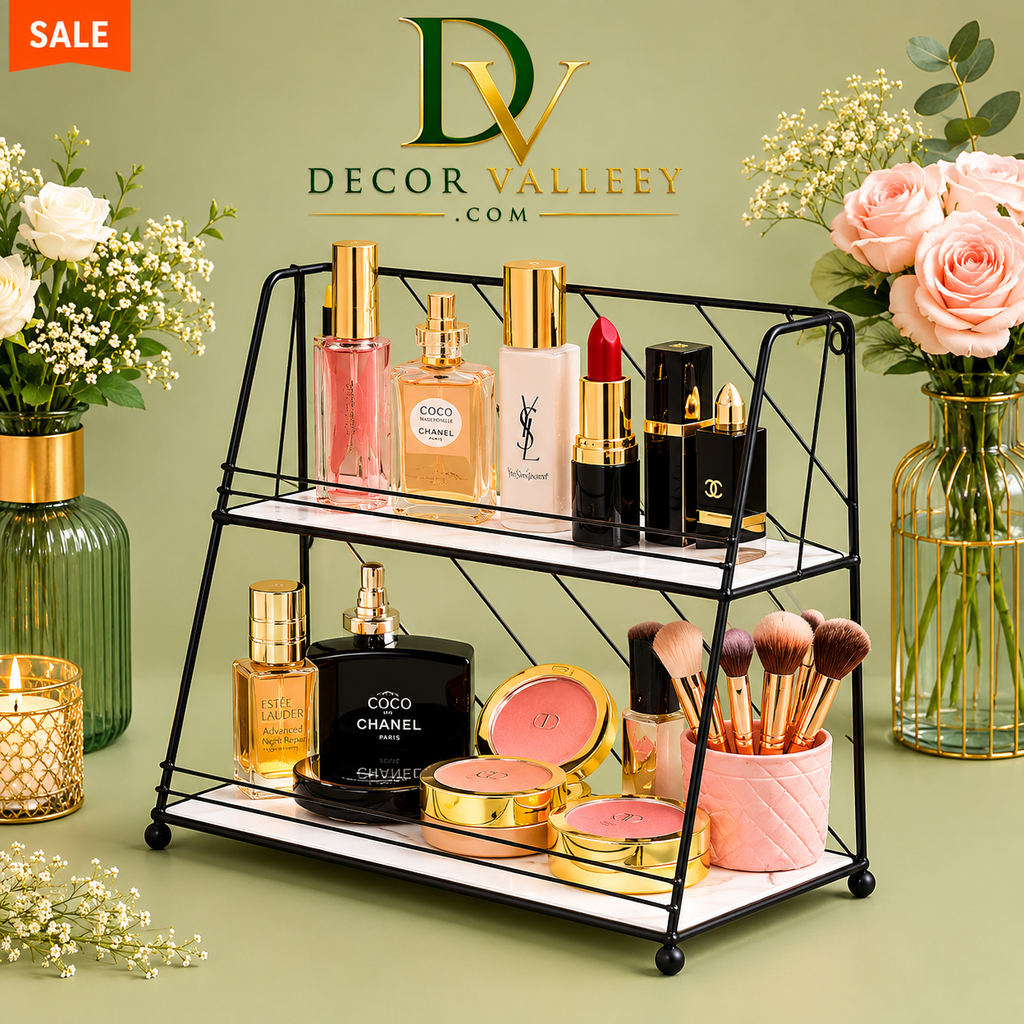 Luxury 2-Tier Gold Makeup Organizer Rack
