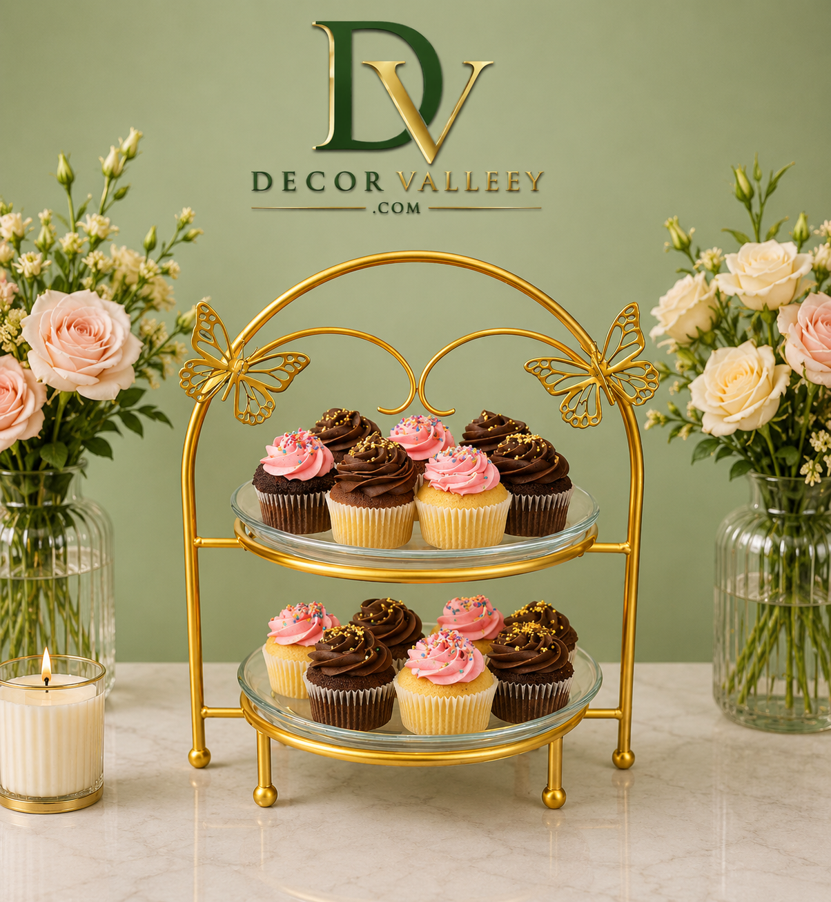 Luxury 2-Tier Butterfly Cupcake & Dessert Stand