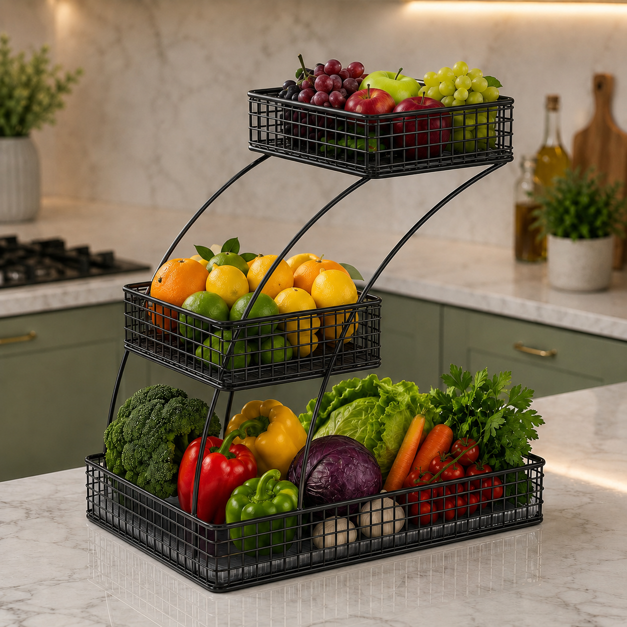 3-Tier Golden Vegetable & Fruit Rack