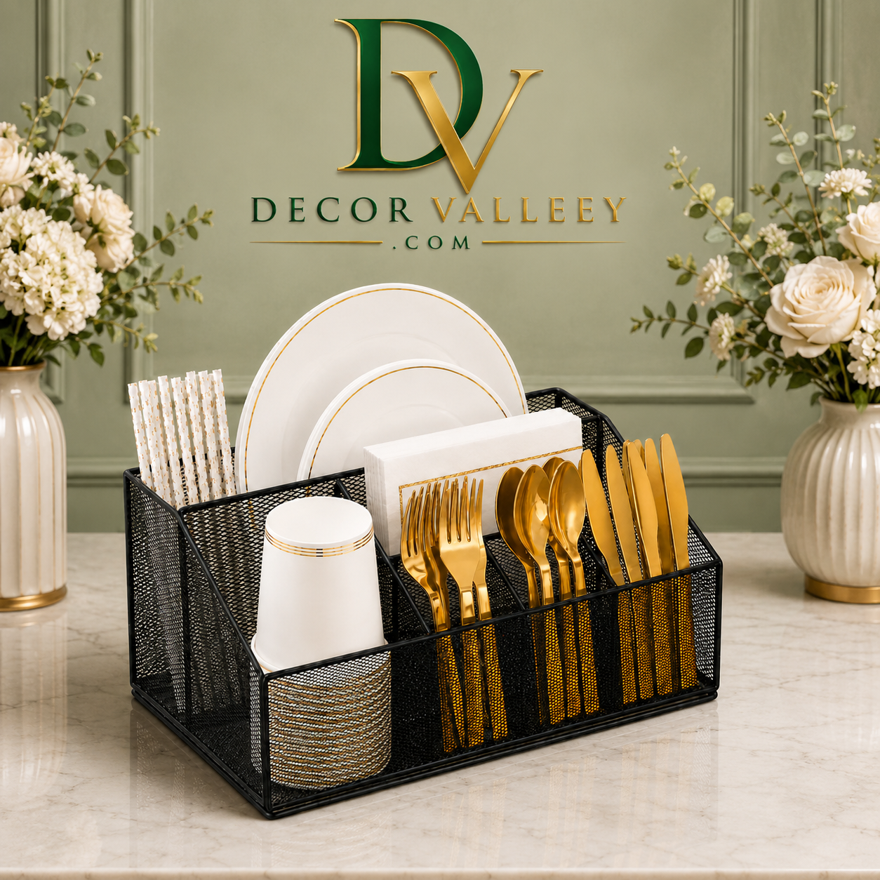 Black Mesh Cutlery & Plate Organizer