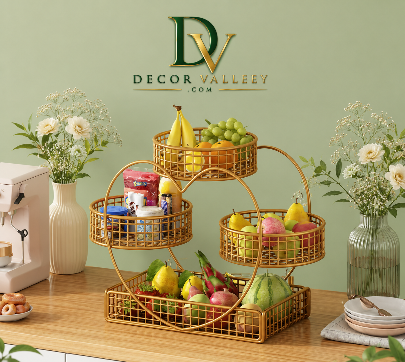 Metal Fruit Basket Stand – Modern Kitchen Counter Organizer