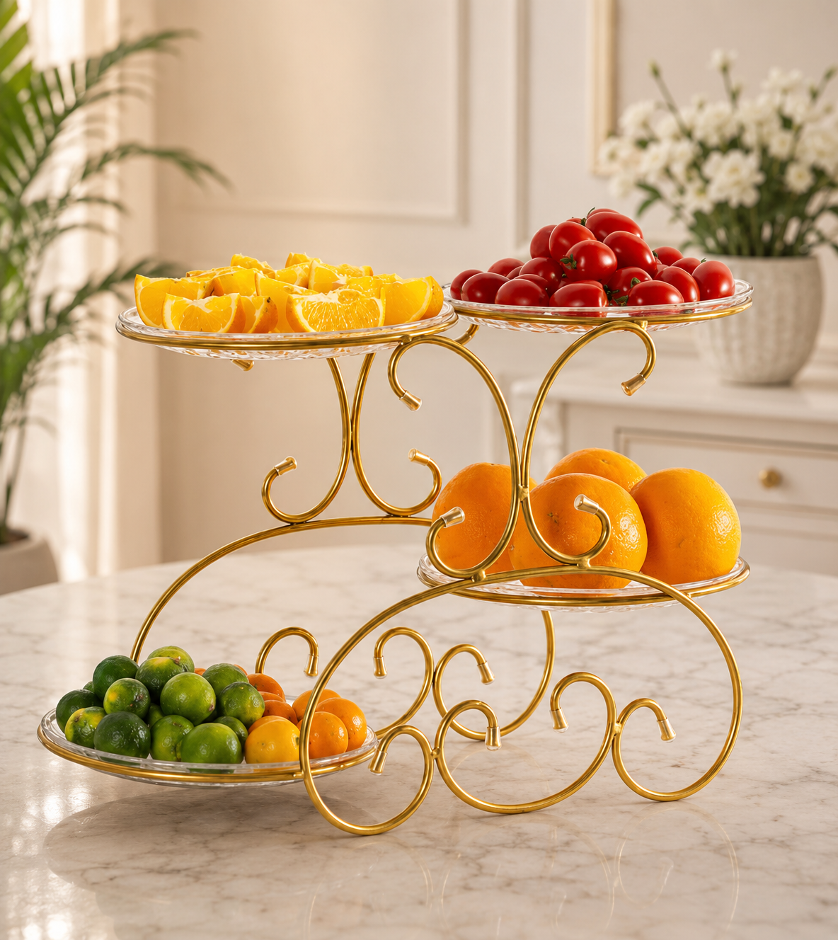 4-Tier Decorative Metal Serving Stand with Mirror plates
