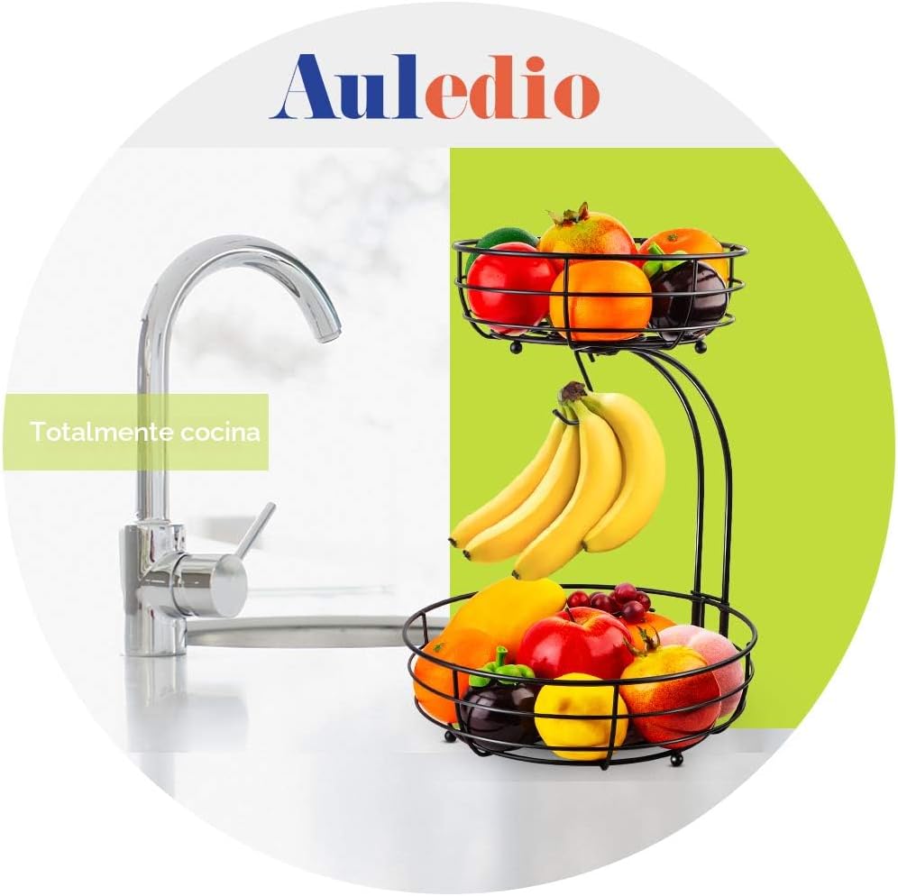 2 Tier Metal Fruit Basket Stand with Banana Hanger