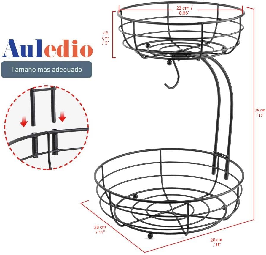 2 Tier Metal Fruit Basket Stand with Banana Hanger