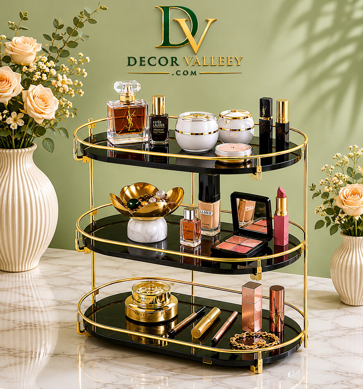 Luxury 3-Tier Oval Makeup Organizer