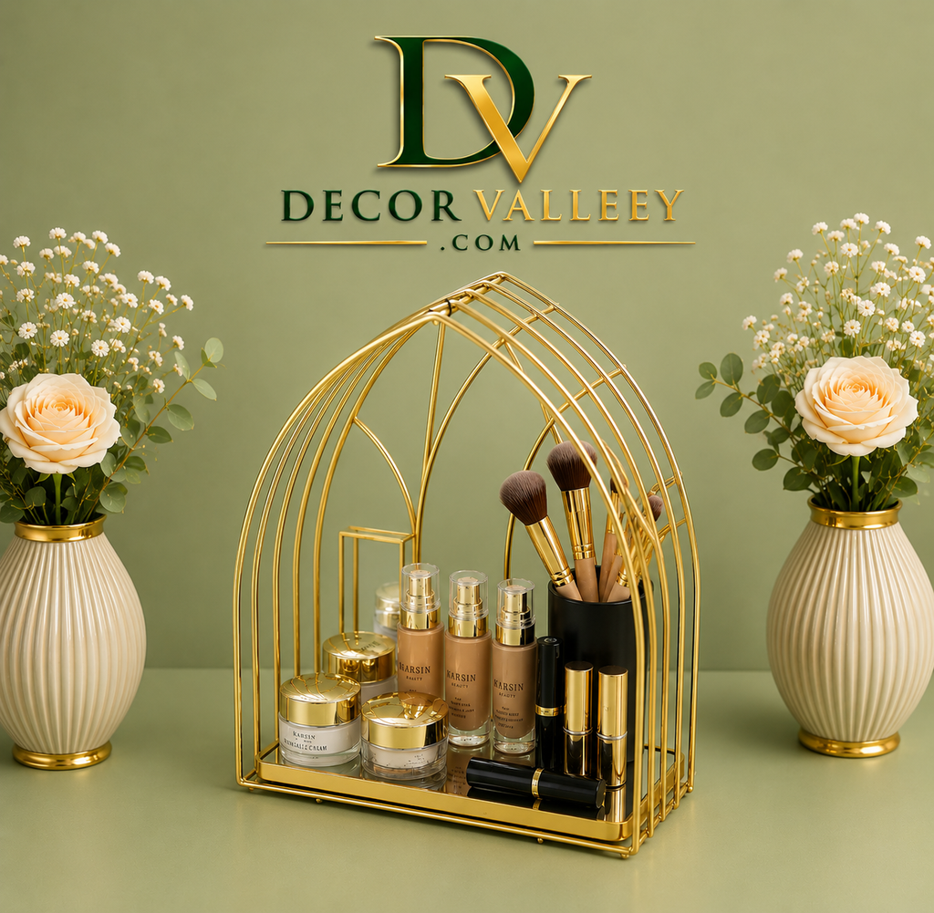 Luxury Arch Makeup Organizer – Golden Cosmetic Storage Rack