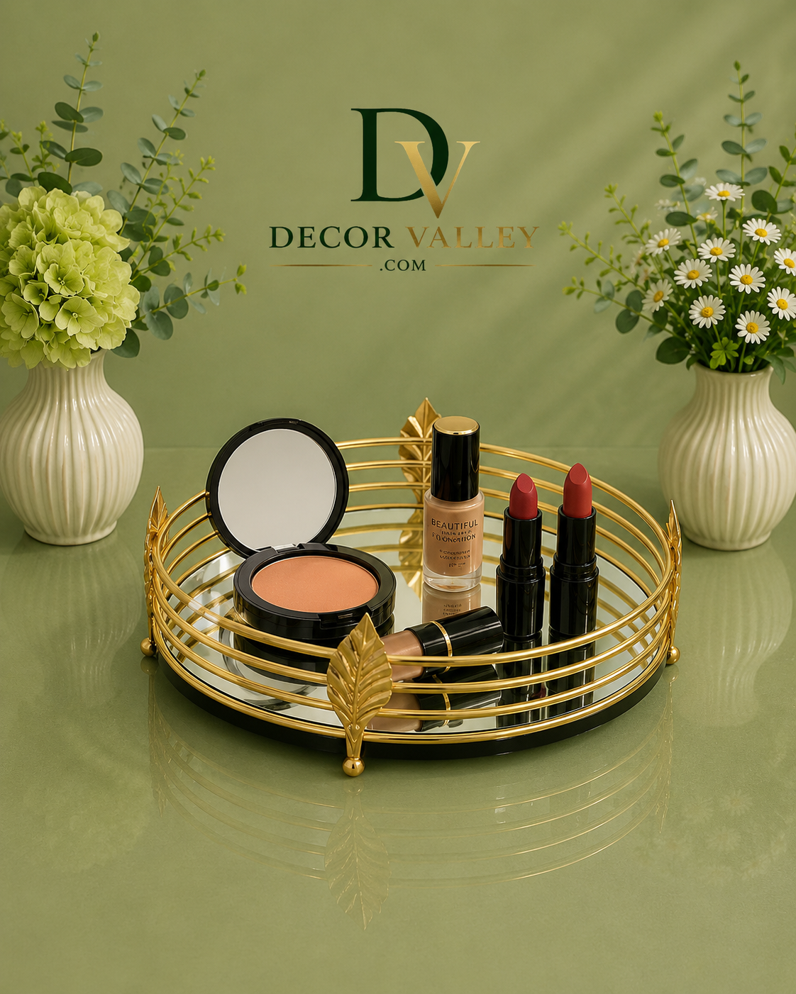 Elegant Round Metal & Mirror Serving Tray