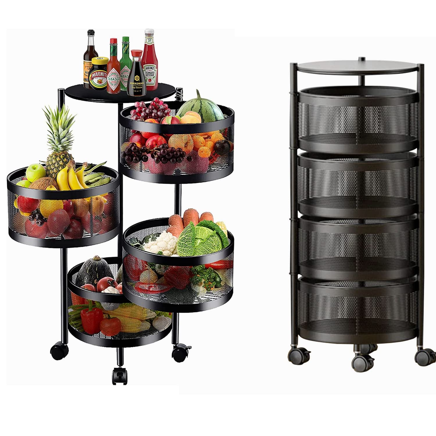 Rotating Metal Fruit & Vegetable Storage Rack with Wheels