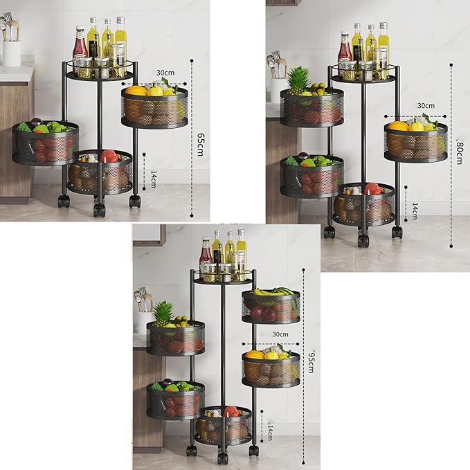 Rotating Metal Fruit & Vegetable Storage Rack with Wheels