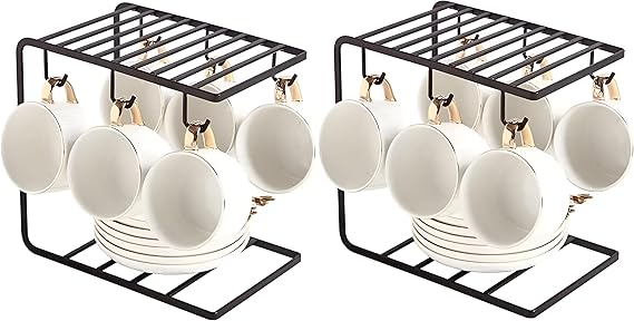 Countertop Mug Tree Holder 6 Hooks Kitchen Shelf
