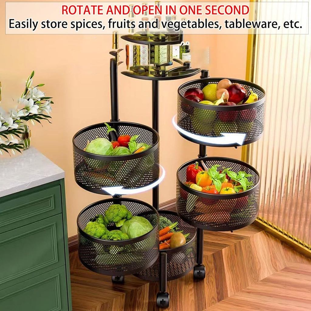 Rotating Metal Fruit & Vegetable Storage Rack with Wheels