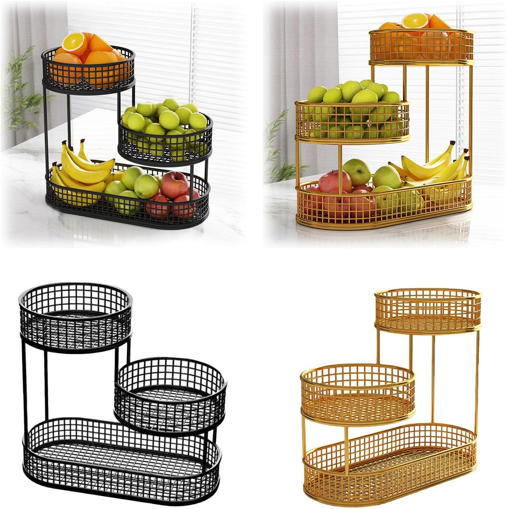 3 Tier Metal Fruit Basket Stand – Modern Kitchen Counter Organize