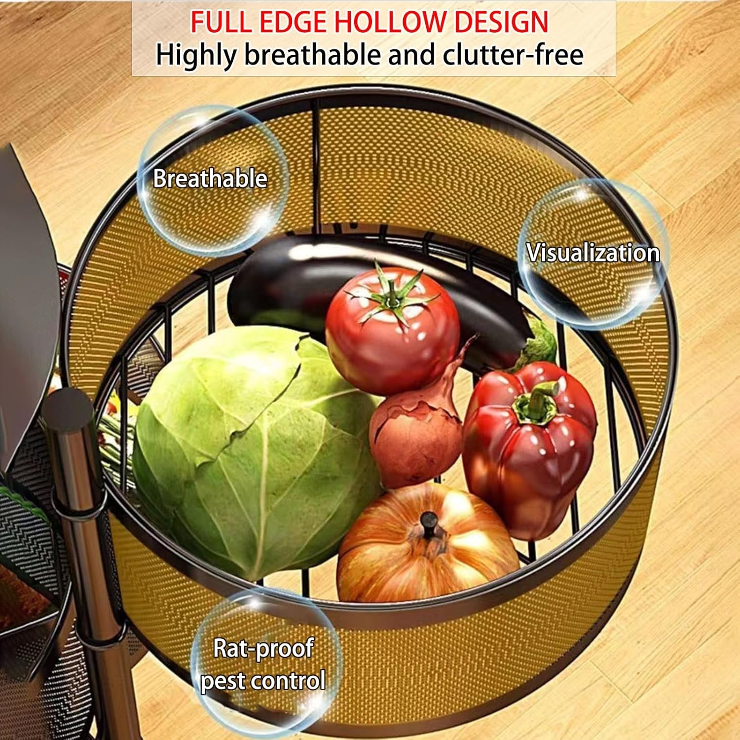 Rotating Metal Fruit & Vegetable Storage Rack with Wheels