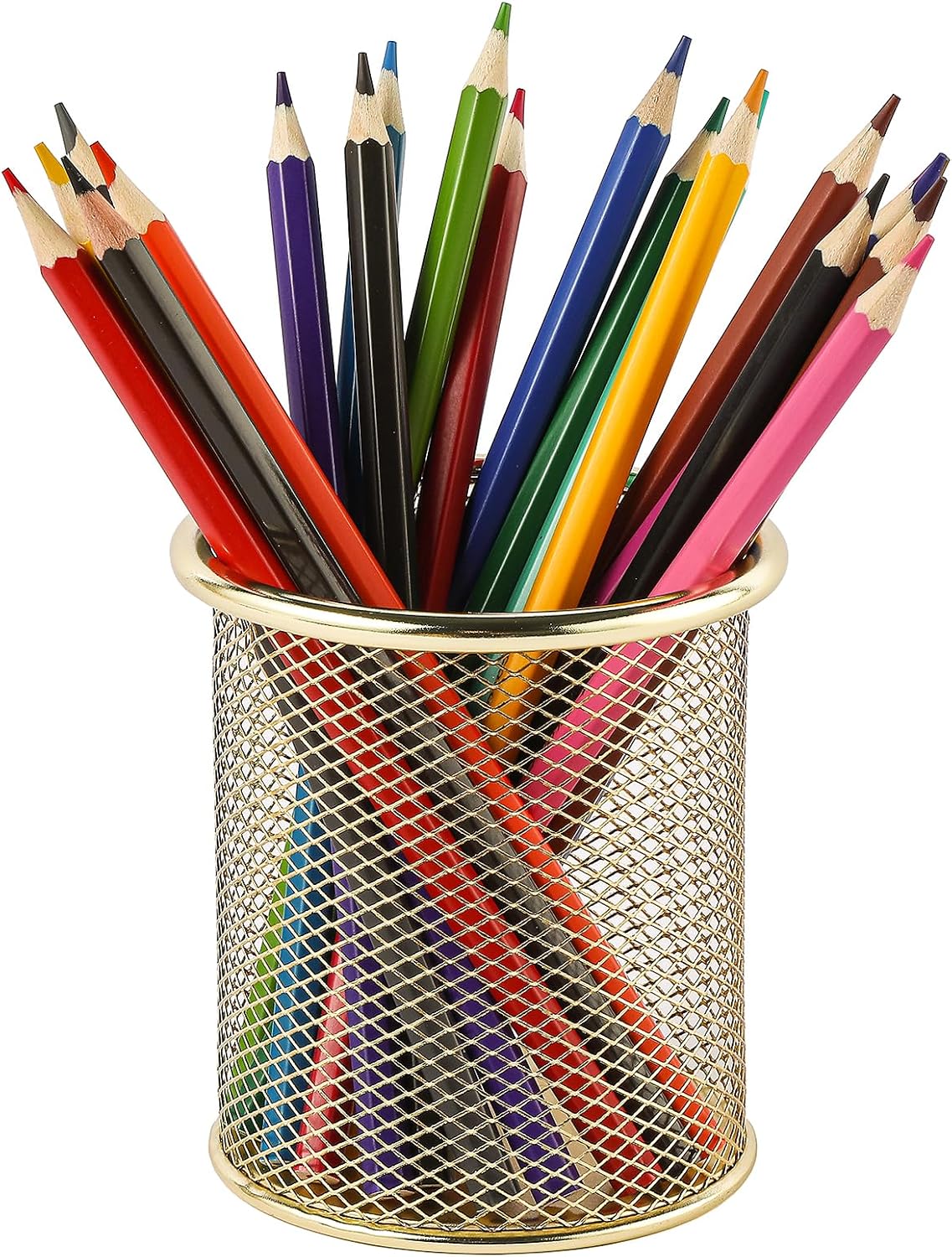Premium Golden Metal Mesh Pen Holder & Desk Organizer
