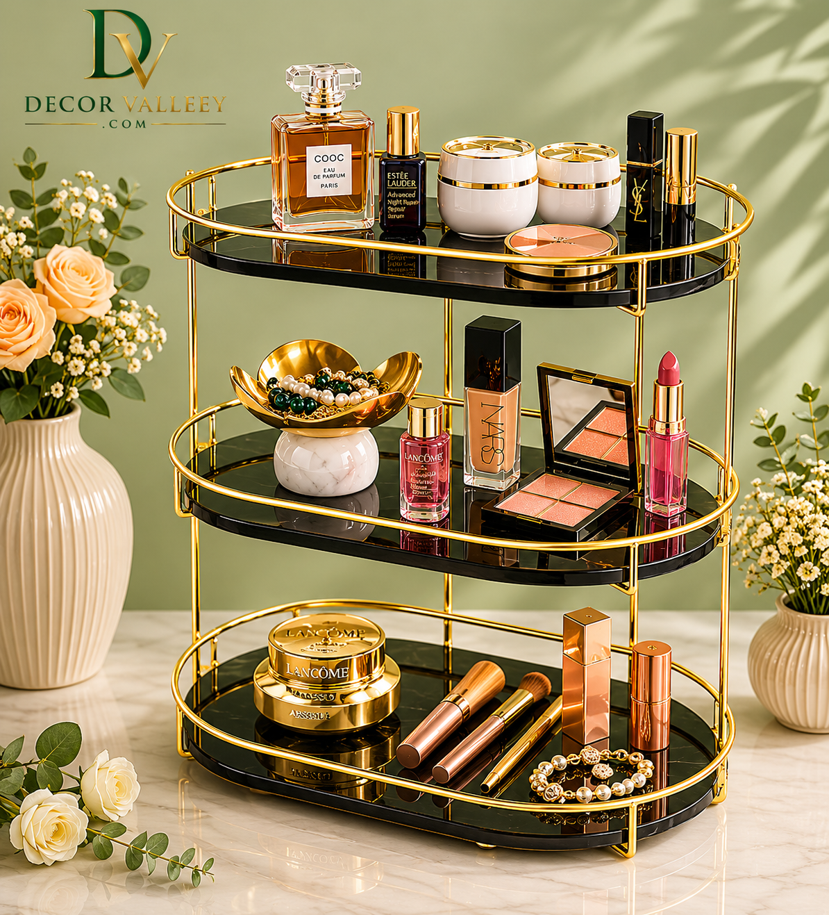 Luxury 3-Tier Oval Makeup Organizer