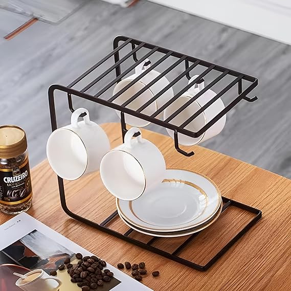 Countertop Mug Tree Holder 6 Hooks Kitchen Shelf