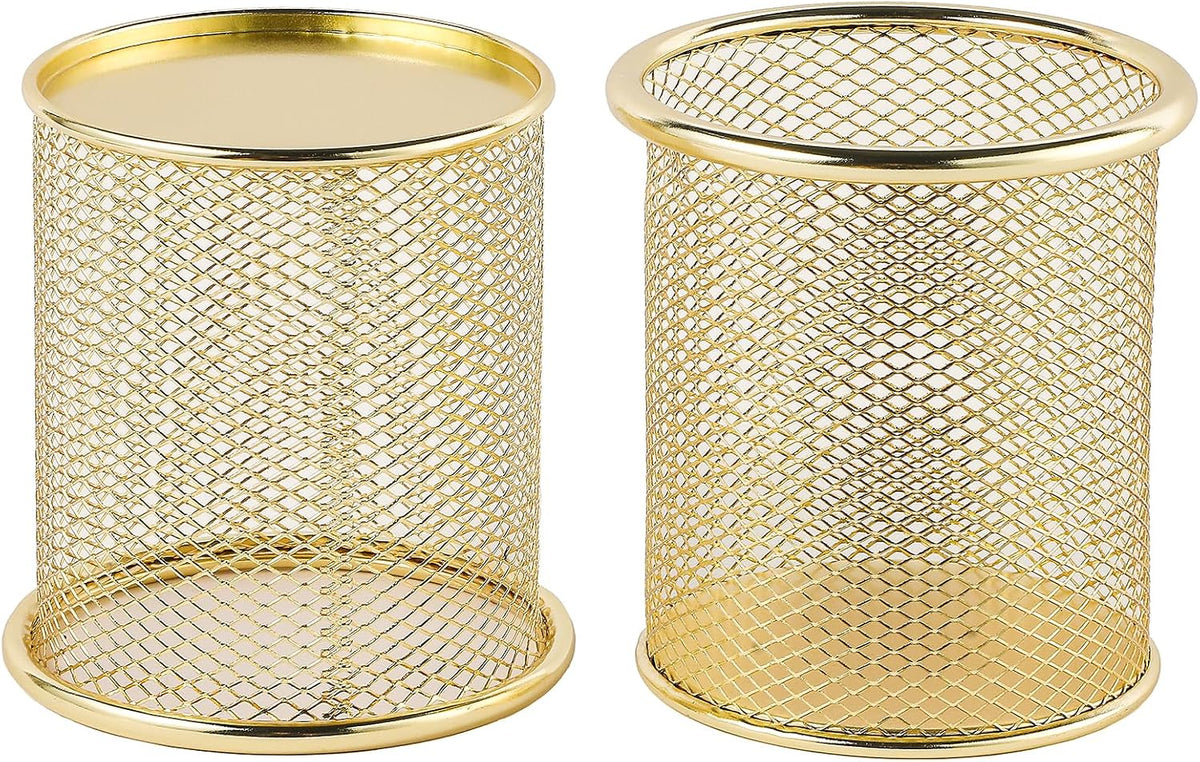 Premium Golden Metal Mesh Pen Holder & Desk Organizer