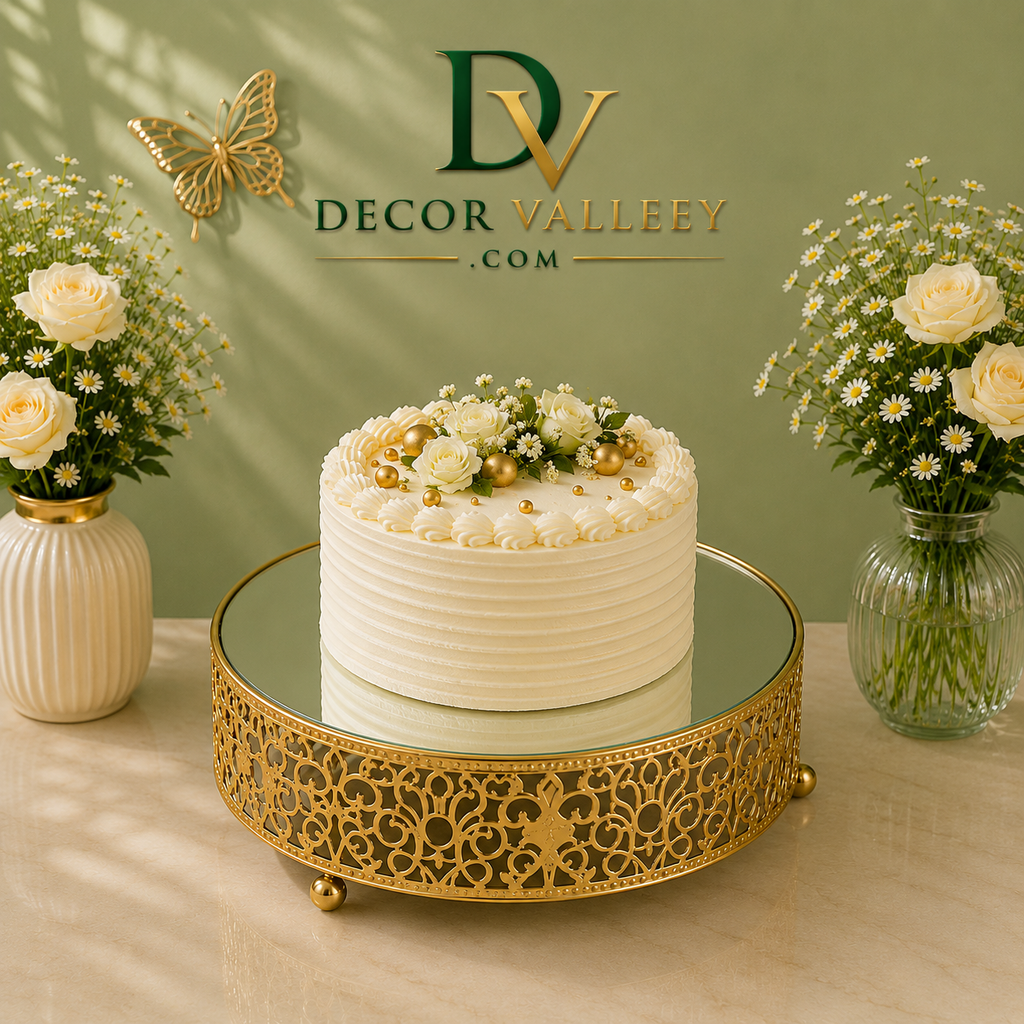 uxury Gold Mirror Cake & Dessert Stand – Decorative Serving Tray
