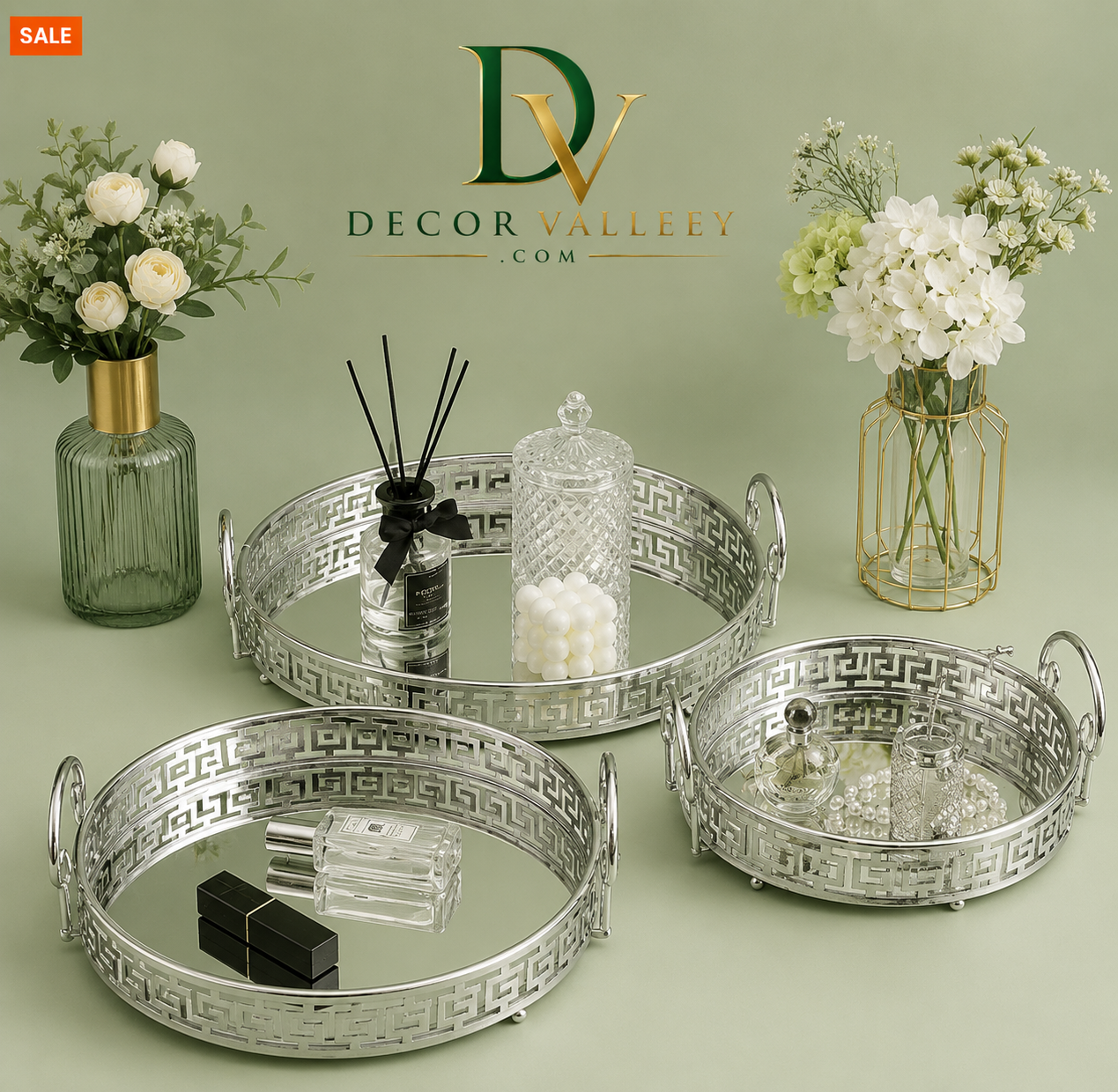 Luxury Gold Mirror Serving Tray Set – Decorative Vanity Organizer Trays