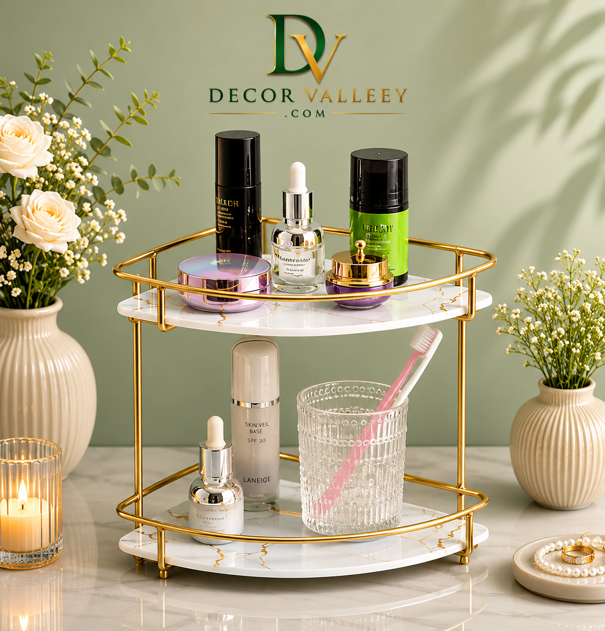 Luxury 2-Tier Corner Makeup Organizer Rack