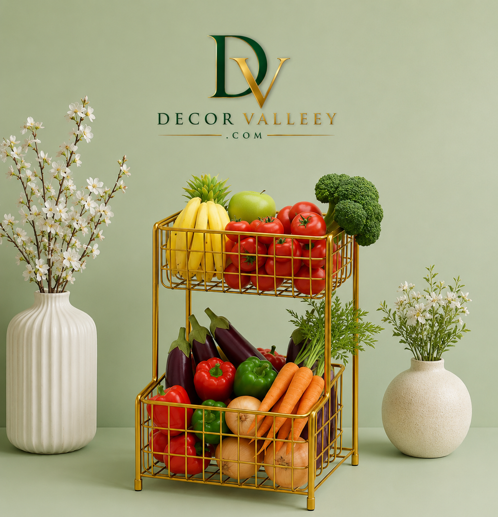 2-Tier Metal Fruit & Vegetable Storage Basket Stand