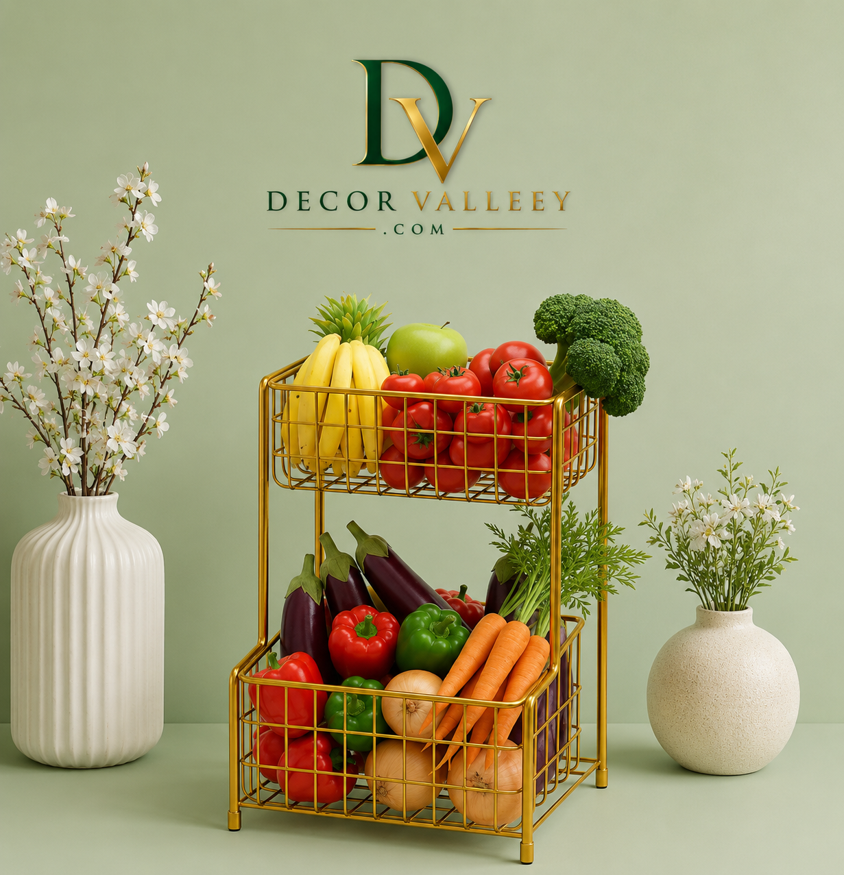 2-Tier Metal Fruit & Vegetable Storage Basket Stand