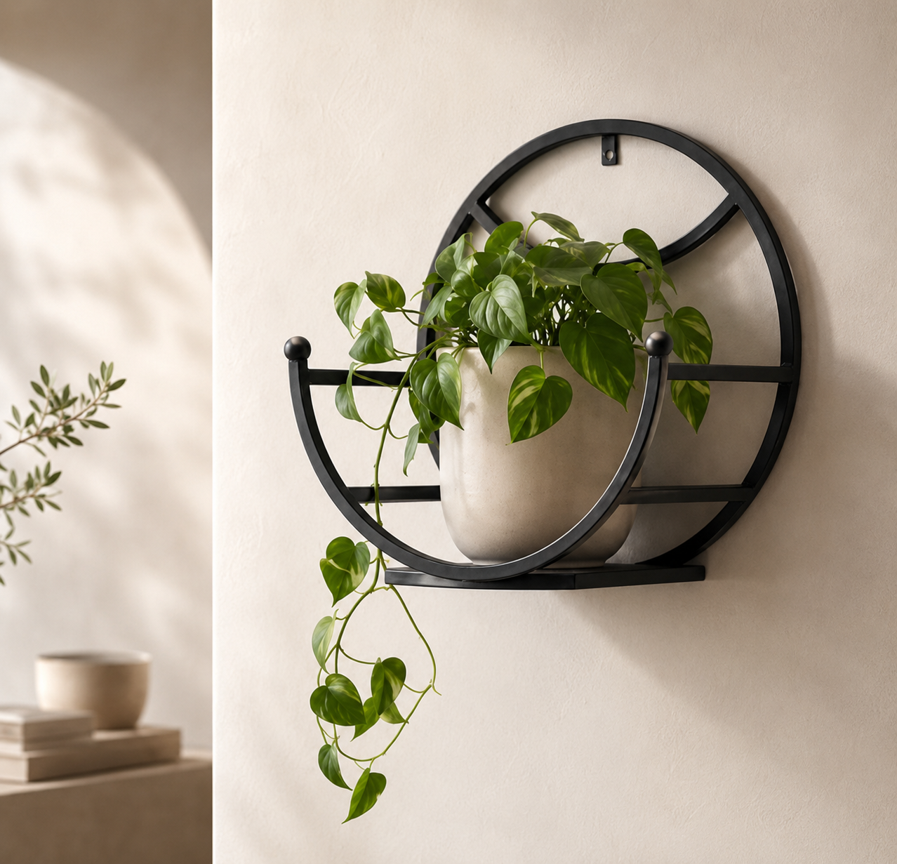 Golden Round Wall Mounted Plant Shelf / Decorative Wall Rack