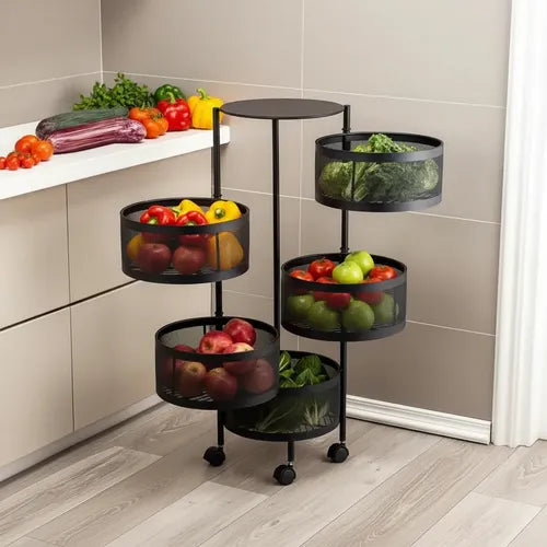 Rotating Metal Fruit & Vegetable Storage Rack with Wheels