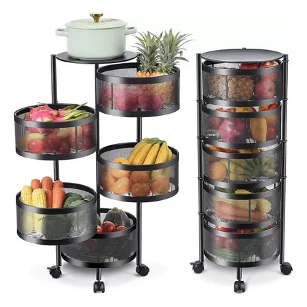Rotating Metal Fruit & Vegetable Storage Rack with Wheels