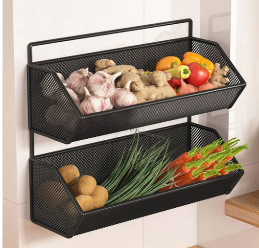 2 Tier Wall Mounted Vegetable Storage Basket