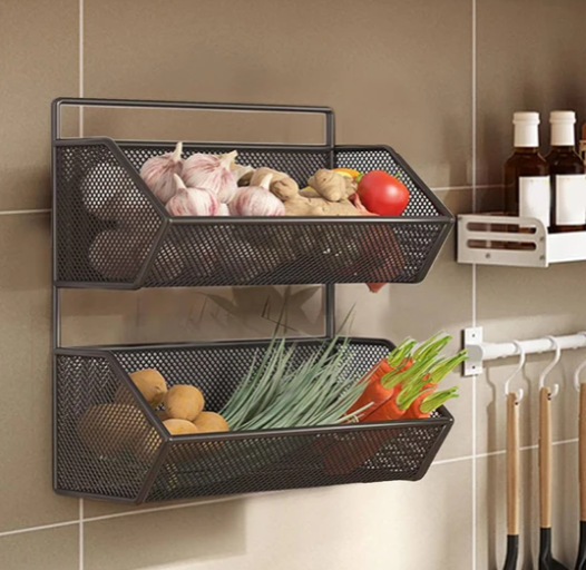 2 Tier Wall Mounted Vegetable Storage Basket