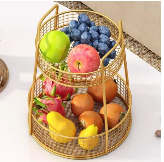 Luxury 2 Tier Golden Fruit Basket