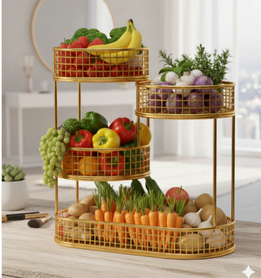 Luxury 4 Tier Golden Fruit & Vegetable Basket Stand